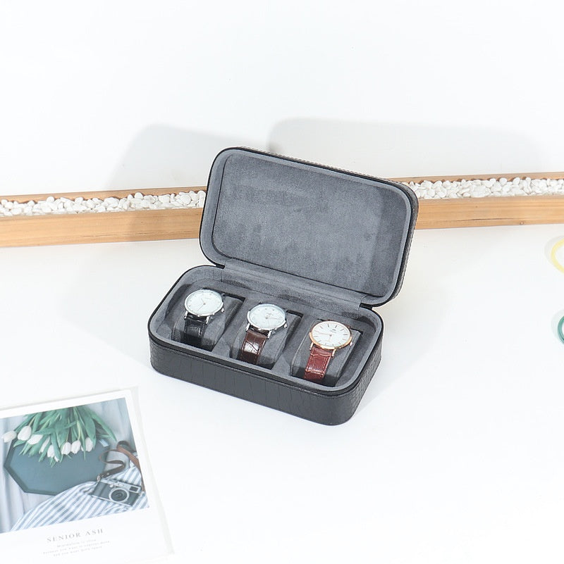 Voyager hard-shell three-watch travel case in microfiber faux leather