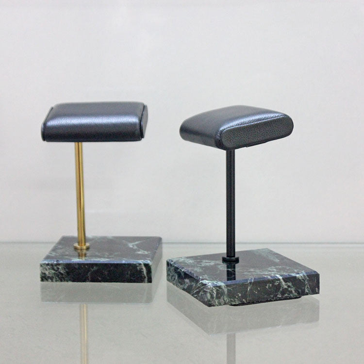 Marble watch display stand with stainless steel rod and leather cushion