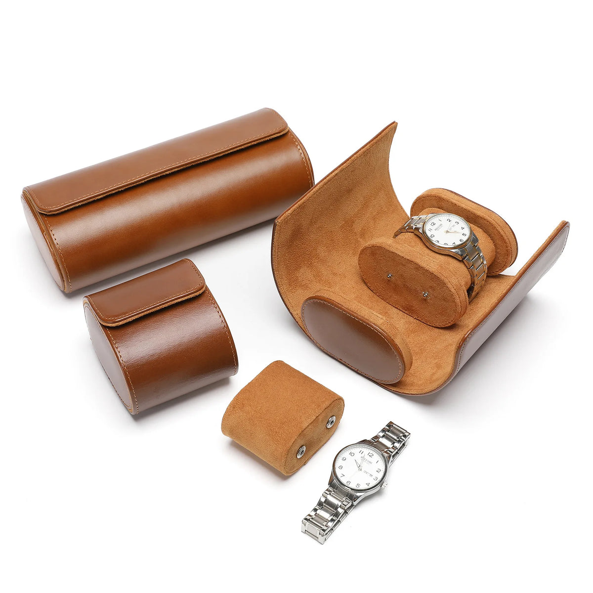 Single-watch travel roll with suede lining