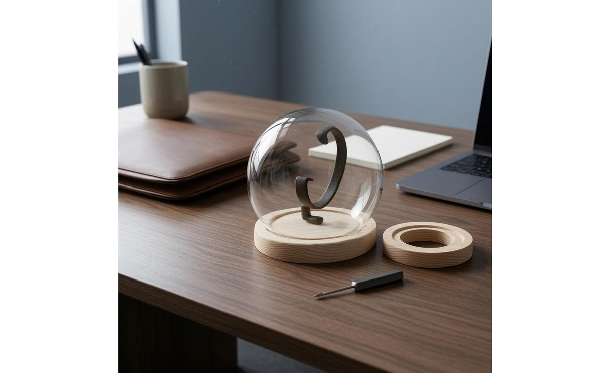 Single-watch glass display dome with curved watch holder