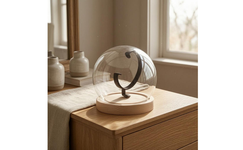 Single-watch glass display dome with curved watch holder