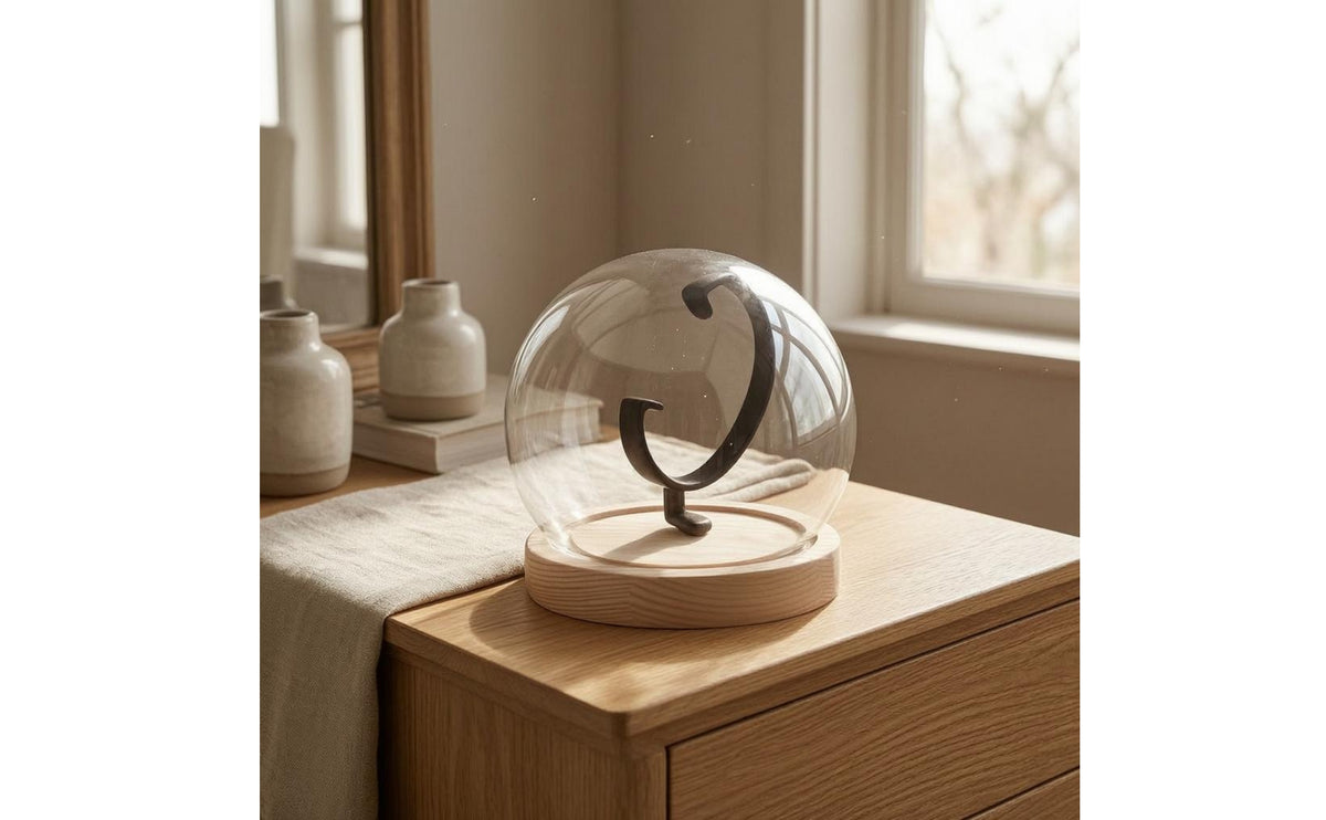 Single-watch glass display dome with curved watch holder