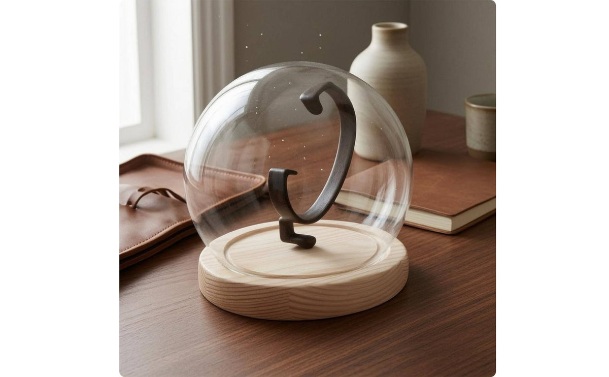 Single-watch glass display dome with curved watch holder