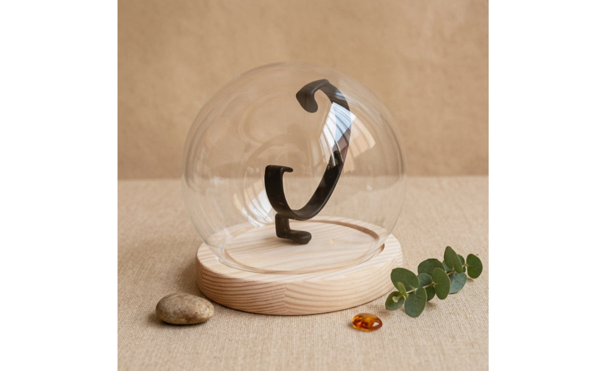 Single-watch glass display dome with curved watch holder