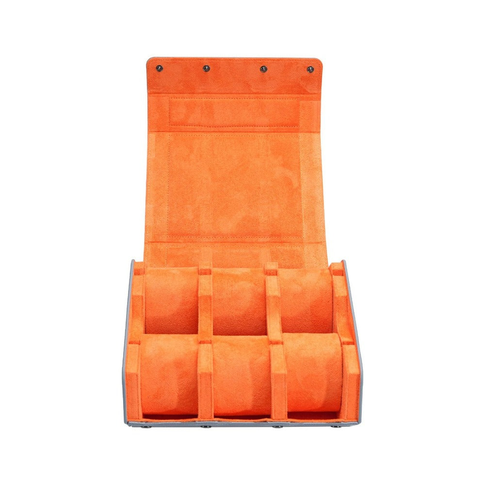 Six-watch travel case with removable pillows, shown open