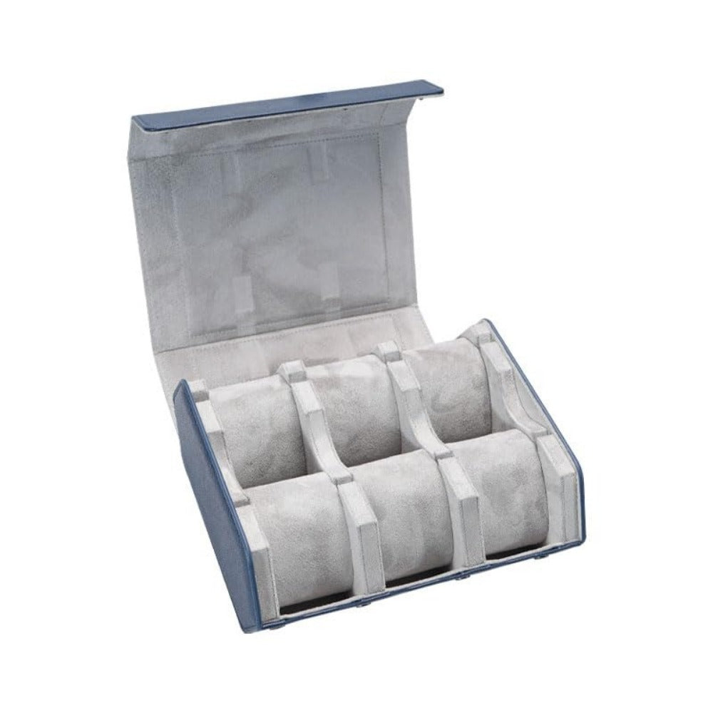 Six-watch travel case with removable pillows, shown open