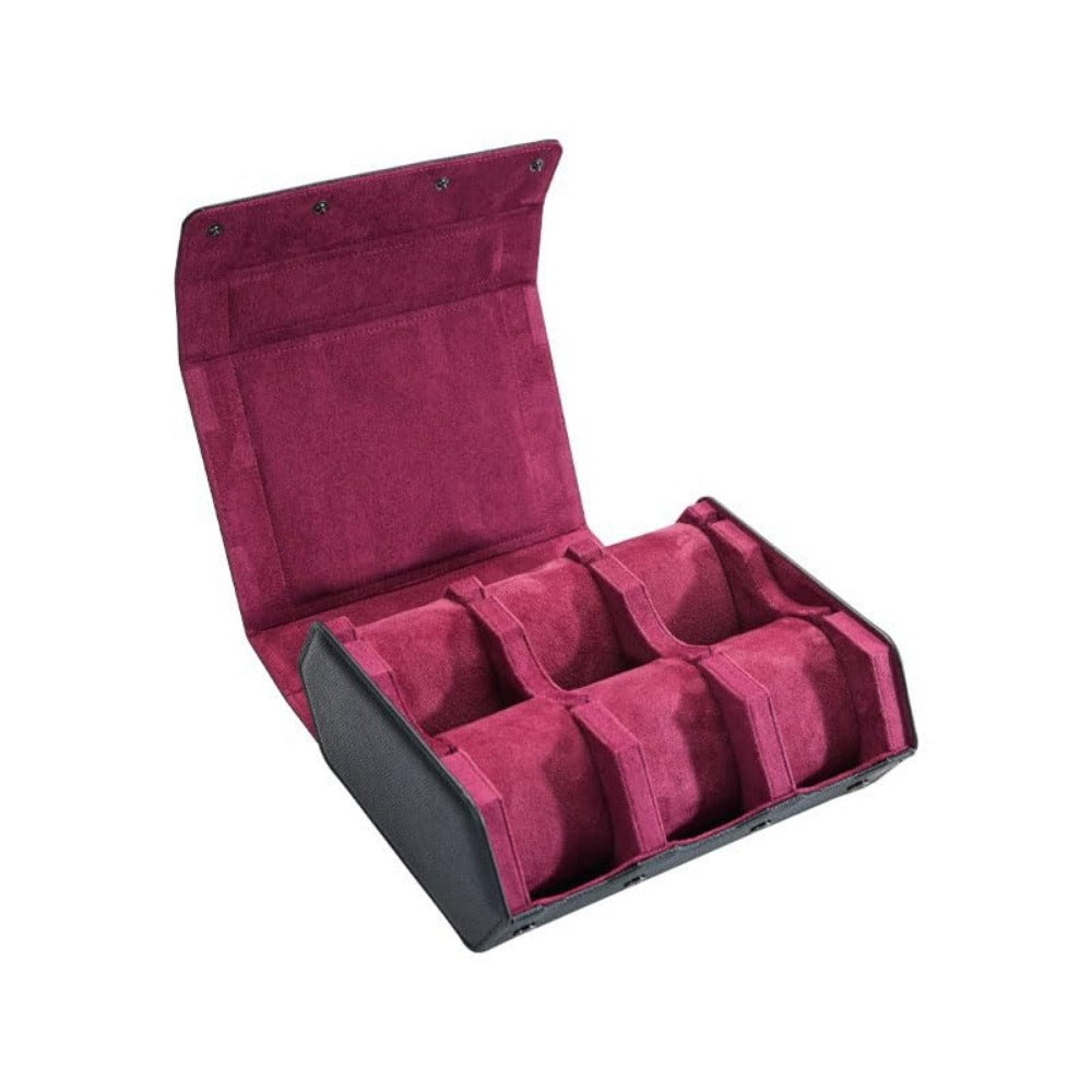 Six-watch travel case with removable pillows, shown open