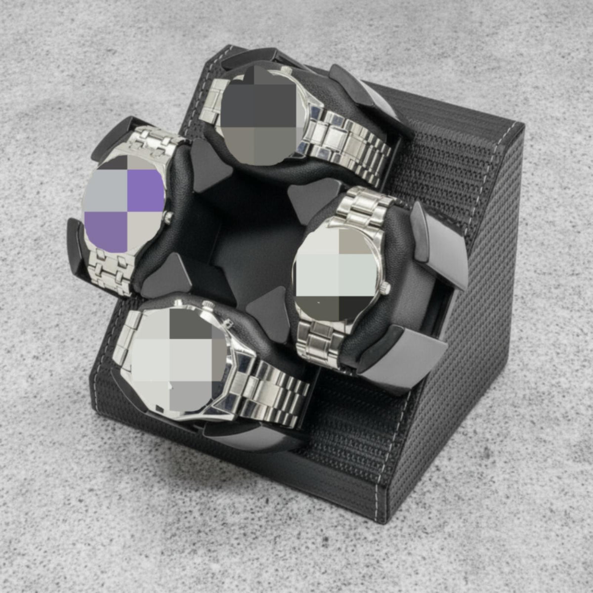 Four-watch automatic winder in black textured finish holding four watches