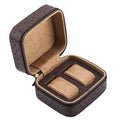 Two-watch zip travel case with cushioned pillows, shown open